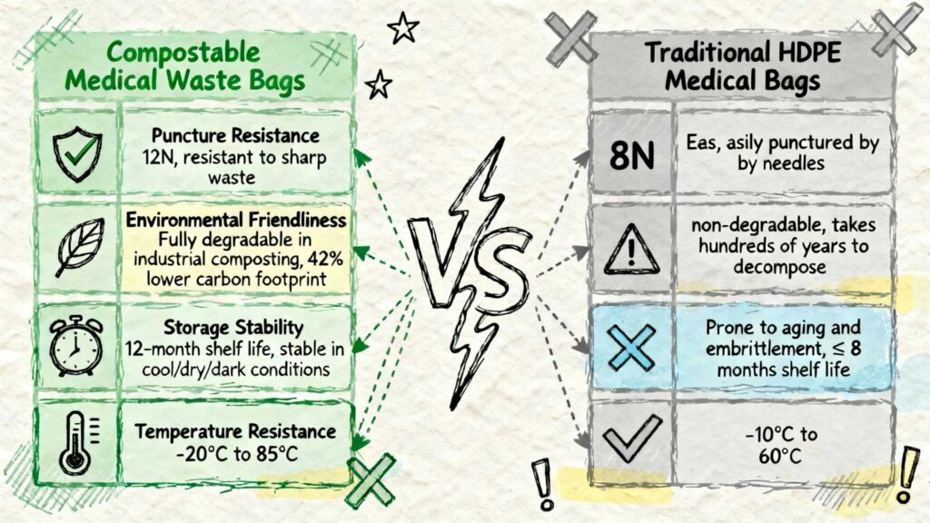 Compostable bags vs. traditional HDPE medical bags