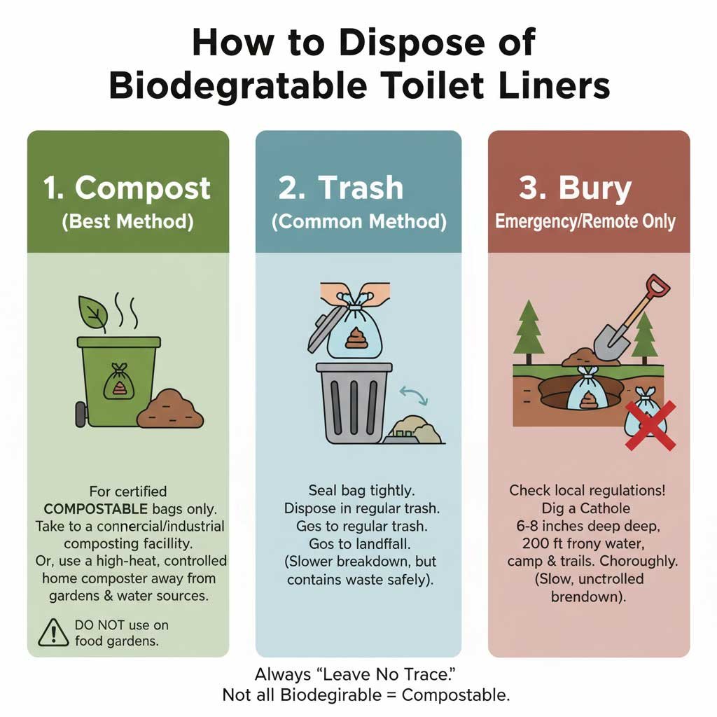 Biodegradable Camping Toilet Bags Buyer Guide (Compostable Options & Disposal) 5 How to Dispose of Biodegradable Toilet Liners?