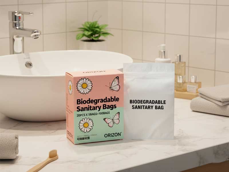 Self-adhesive biodegradable sanitary bags
