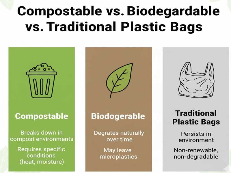 compostable vs. biodegradable vs. traditional plastic bags