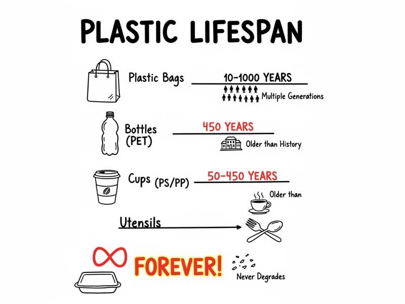 Trash Bag Size Guide: How to Choose the Right Size 4 decomposition time of plastic