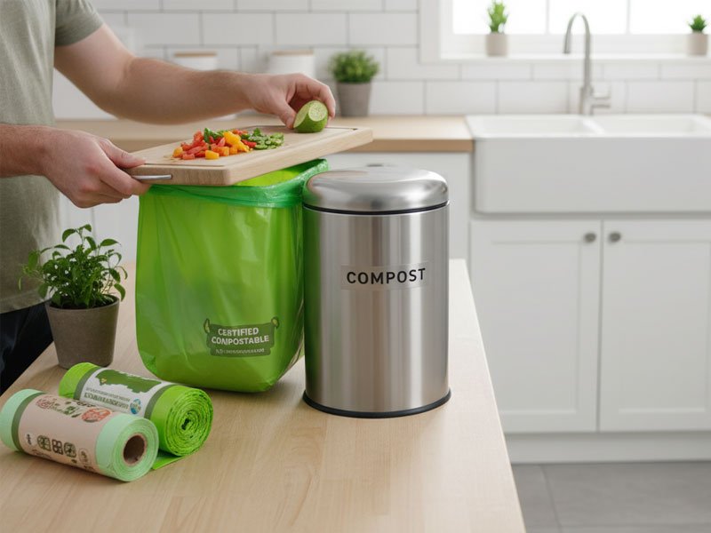Biodegradable Trash Bags in the Kitchen