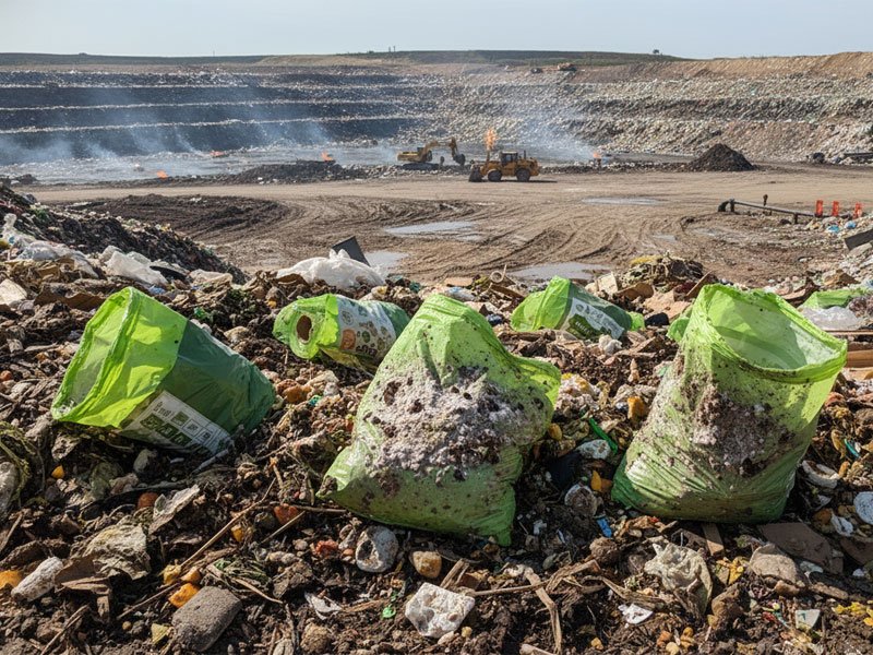 Biodegradable garbage bags decompose in landfills