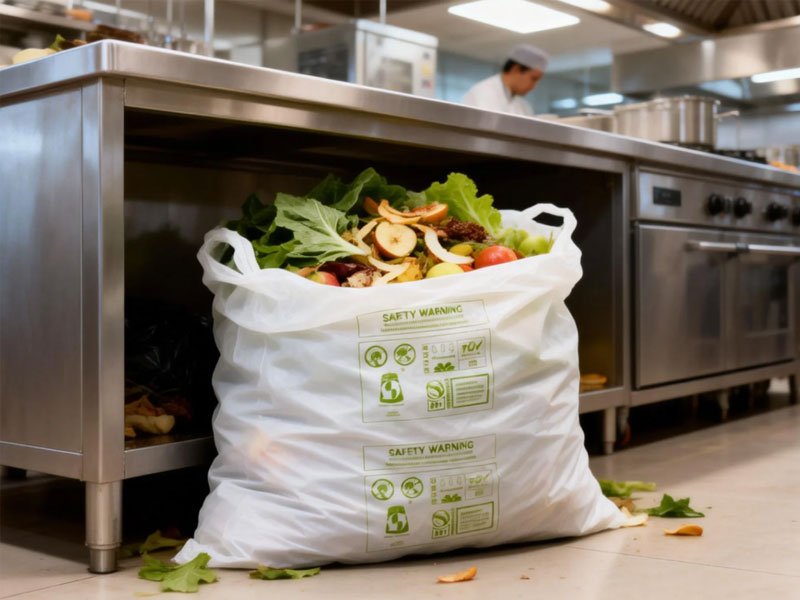 Central kitchens and large-scale catering services use industrial compostable waste bags