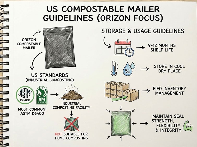 The use of compostable mailing bags
