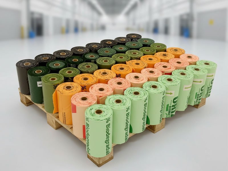 Industrial compostable roll dog waste bags for commercial station systems, factory direct OEM manufacturing
