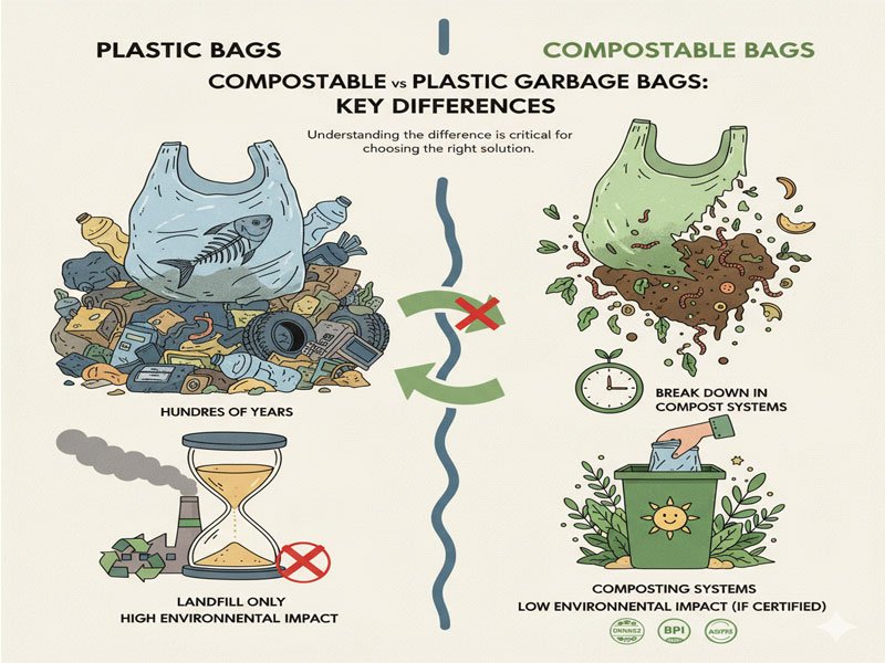 Alternative to Plastic Garbage Bags: What Works Best for Waste Collection? 2 Compostable vs Plastic Garbage Bags