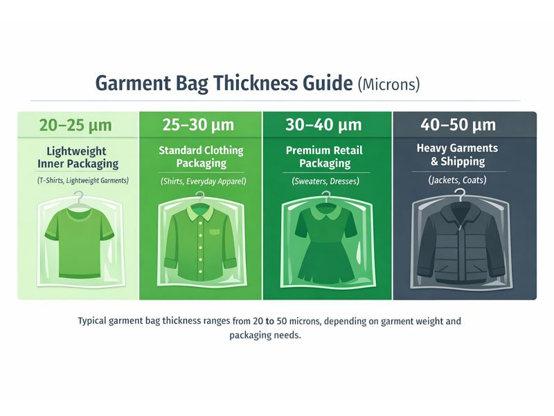 garment bag thickness comparison chart 20 to 50 microns