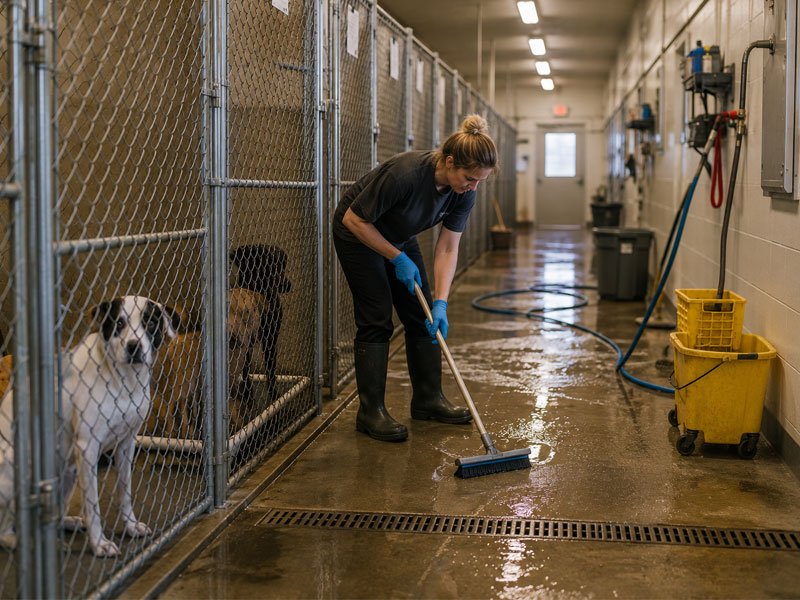 Animal shelter waste management procedures supporting kennel sanitation and daily cleaning operations