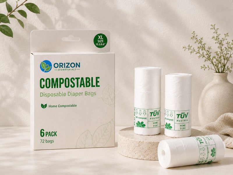 Compostable nappy disposal bags with retail box packaging