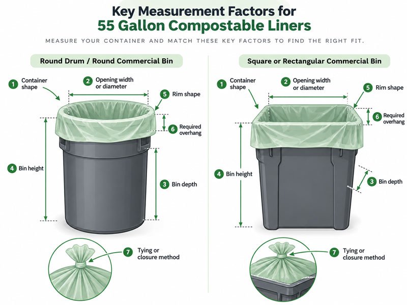 55 gallon compostable liner fit for a round drum and square commercial trash can