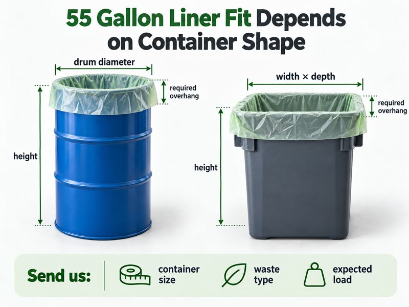 55 gallon compostable liner fit for a round drum and square commercial trash can