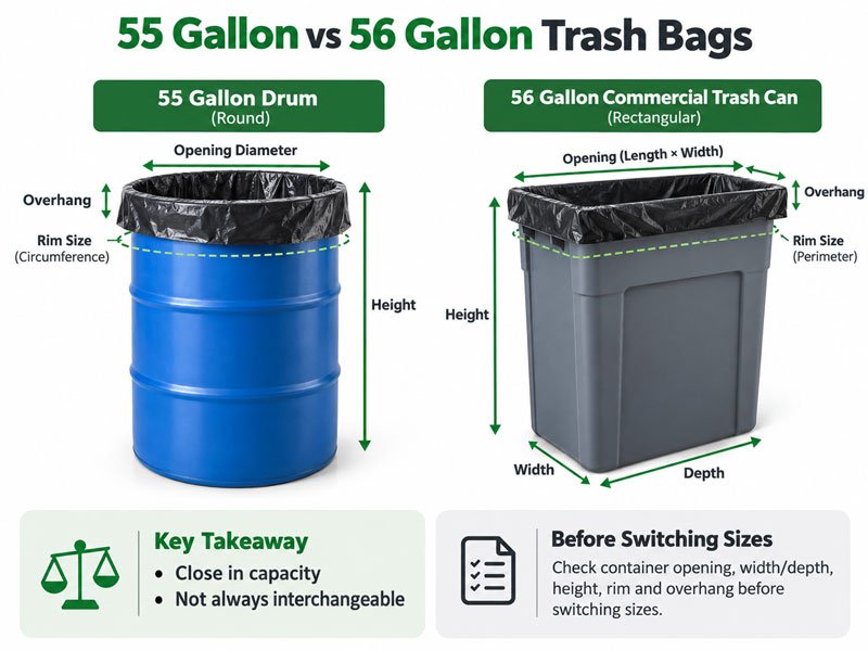 55 Gallon vs 56 Gallon Trash Bags